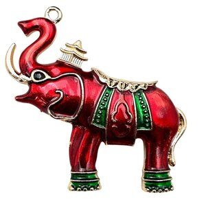 Womens Elephant Brooch Pin Red green Enamel Gold Tone Statement Vintage Style